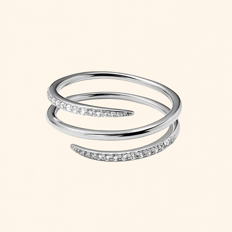 S925 Sterling Silver Triple-Wrap Cubic Zirconia Adjustable Ring