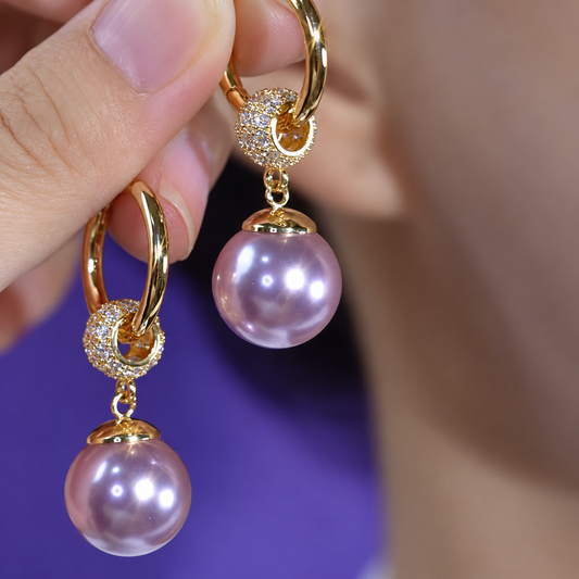 Women’s Gold-Tone Vintage-Inspired Pearl Drop Hoop Earrings with Sparkling Detail