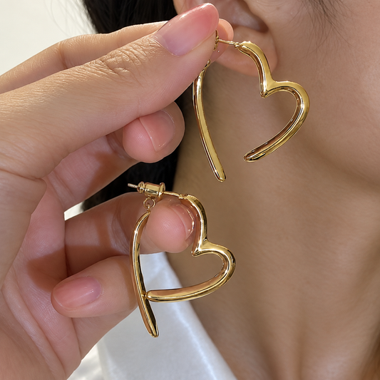 Women’s Gold-Tone Modern Open Heart Earrings with Front-and-Back Crossover Design