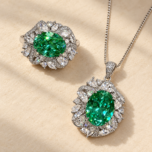 Women’s Vintage Copper Necklace and Ring Set with Bird’s Nest-Cut Zircon Detail