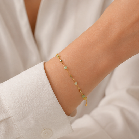 Women’s Gold-Tone Green Stone Beaded Delicate Chain Bracelet