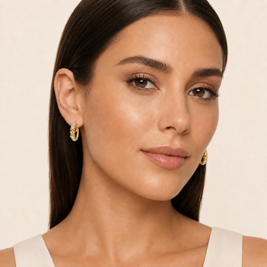 Gold Star & Cubic Zirconia Huggie Hoop Earrings