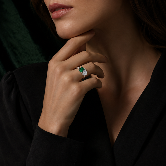 Women’s 925 Sterling Silver Emerald Green Two-Stone Ring