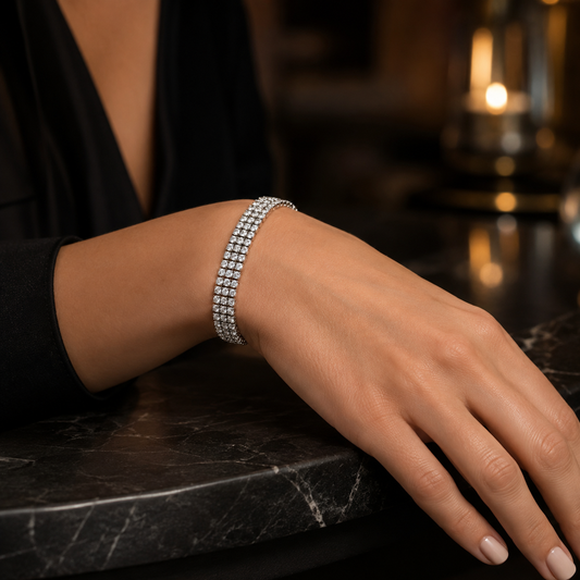 Double Row Cubic Zirconia Tennis Bracelet – Gold & Silver