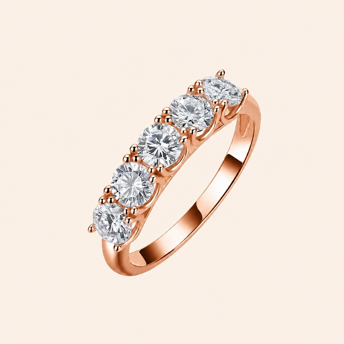925 Sterling Silver Five-Stone Moissanite Half Eternity Ring – Gold, Silver & Rose Gold