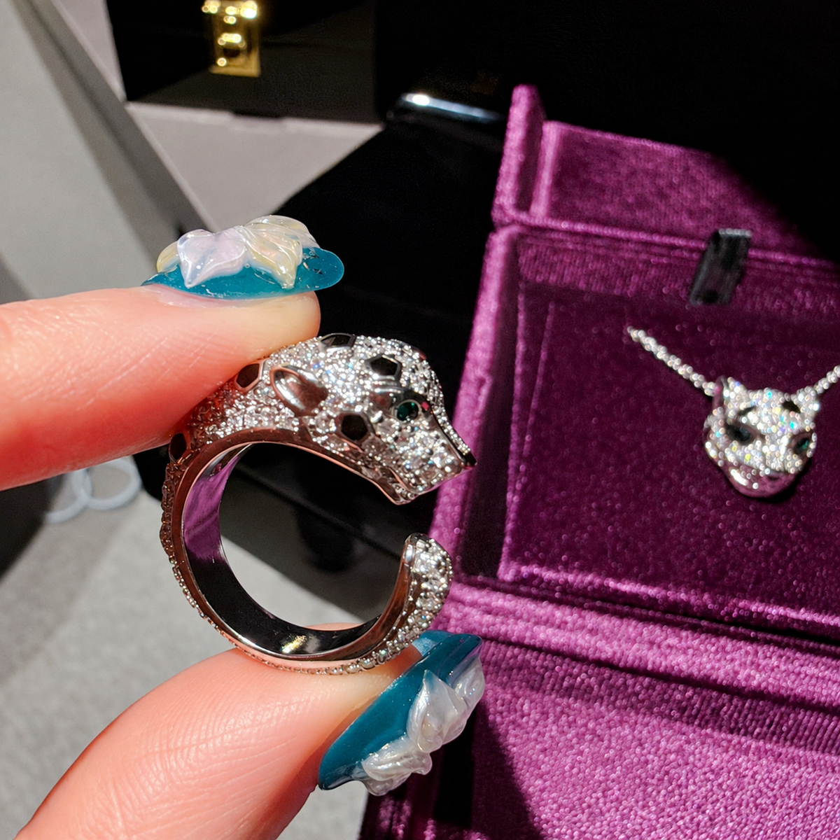 Panther Head Cubic Zirconia Jewelry Set with Pendant Necklace, Earrings & Statement Ring