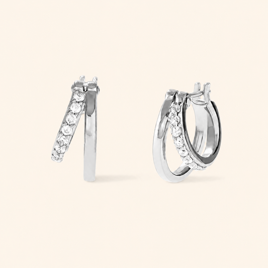 Gold-Tone Double-Row Zirconia Huggie Hoop Earrings