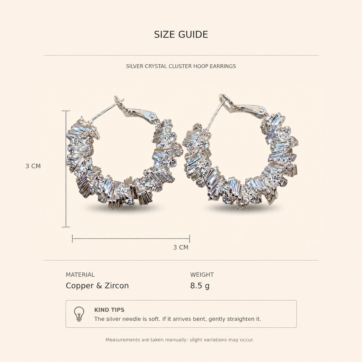 Women’s Silver Baguette Zircon Cluster Hoop Earrings