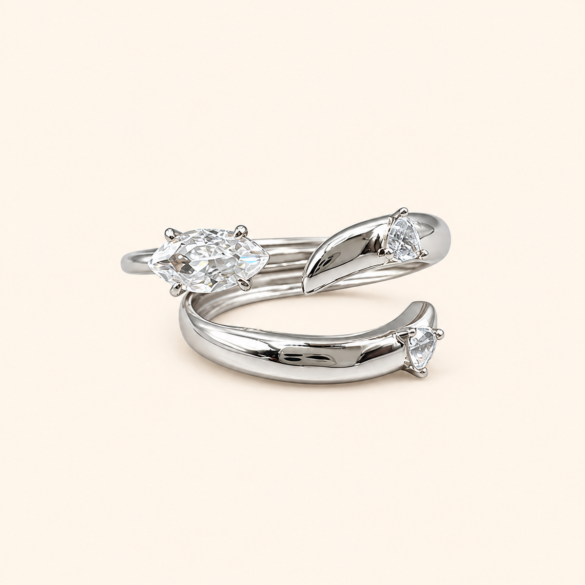 Gold & Silver Tone Geometric Stackable Open Ring with Marquise-Cut Crystal