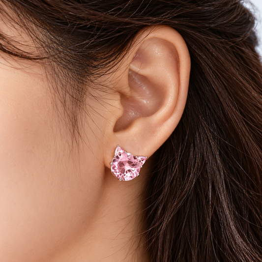 Women’s 925 Sterling Silver Cat Stud Earrings with Cubic Zirconia