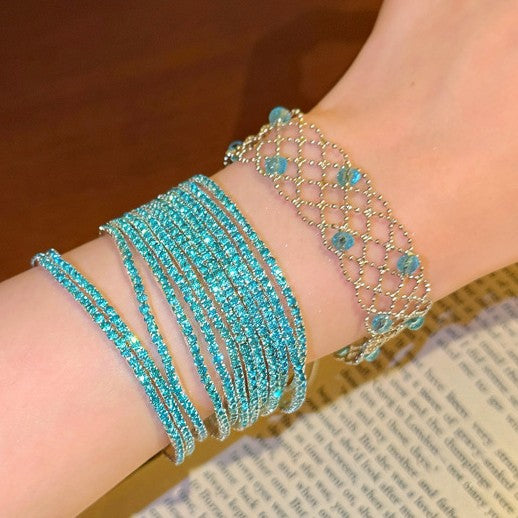 Women’s Ice Blue Rhinestone Bracelet with Layered Strands