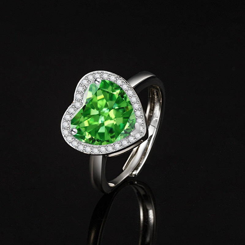 Women’s Romantic Heart-Cut High-Carbon Diamond Adjustable Ring with Pavé Halo – 9 Colors
