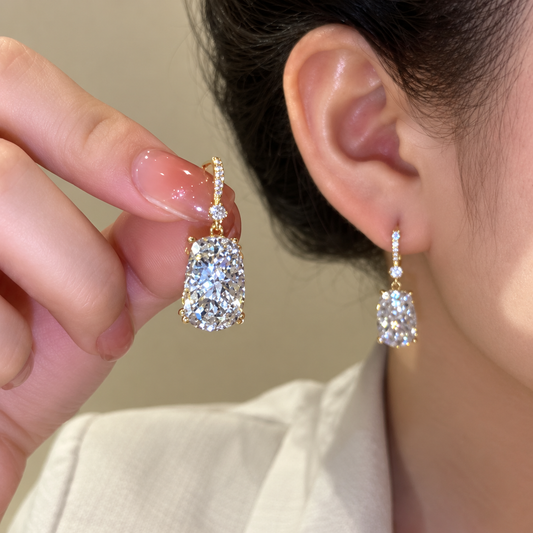 Women’s Gold-Tone Refined Rectangular Earrings with Sparkling Stone Detail
