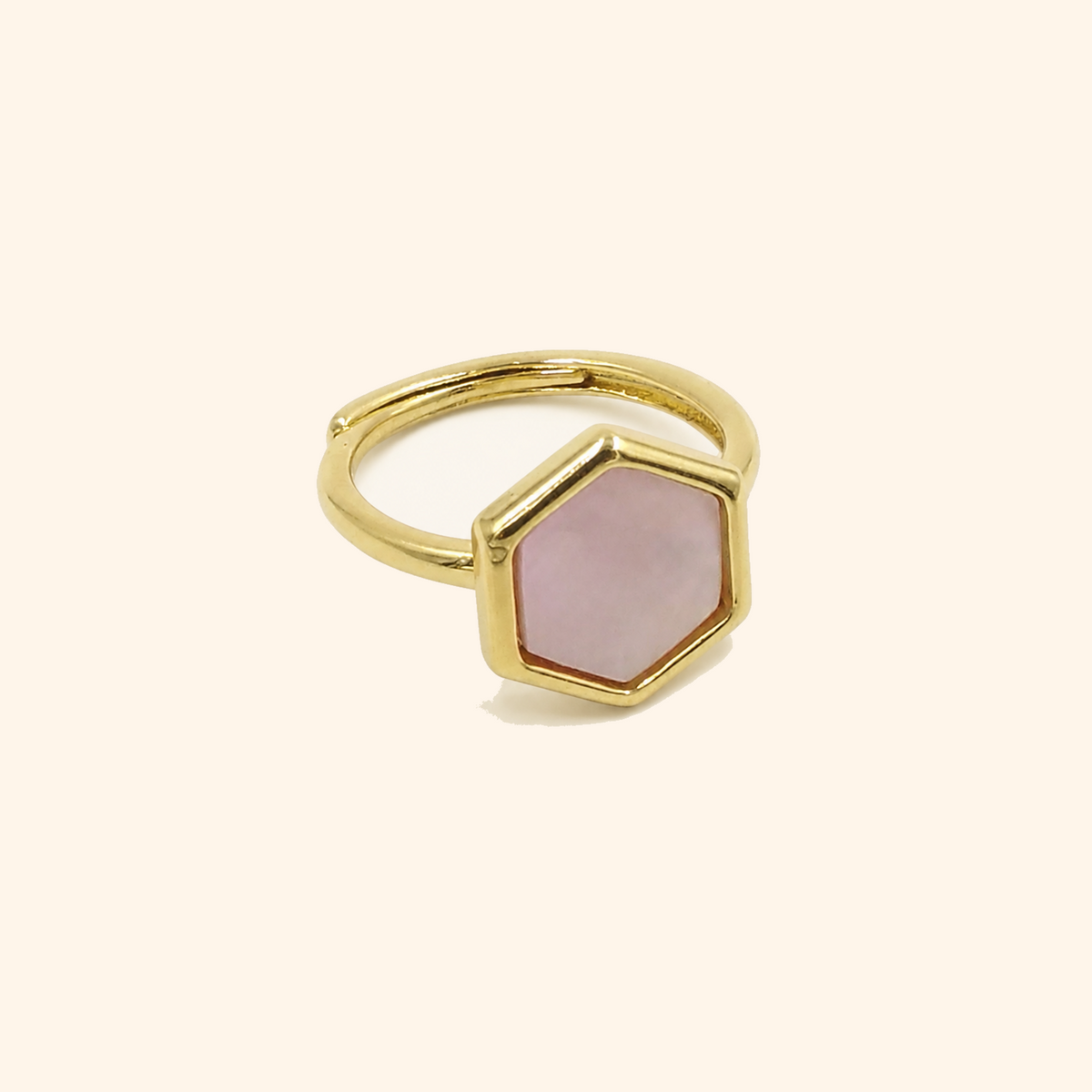 Gold-Plated Adjustable Hexagon Shell Inlay Ring