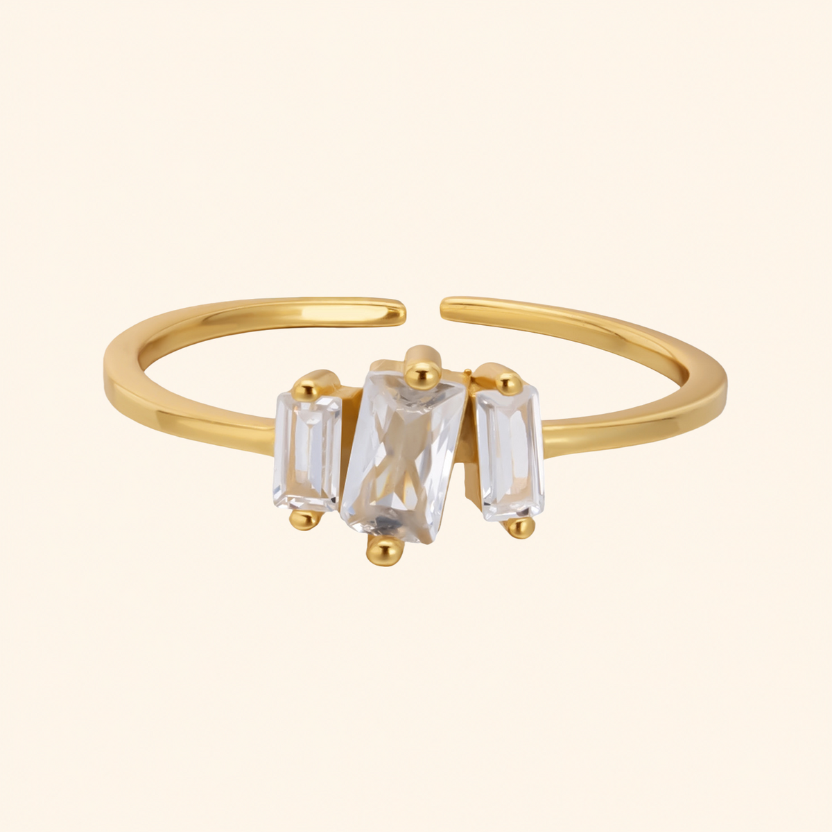 925 Sterling Silver Baguette Crystal Adjustable Open Ring
