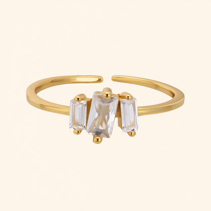 925 Sterling Silver Baguette Crystal Adjustable Open Ring