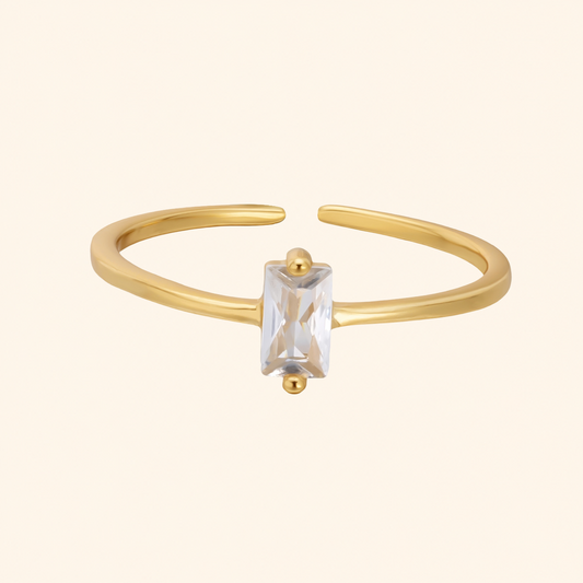 925 Sterling Silver Baguette Crystal Adjustable Open Ring