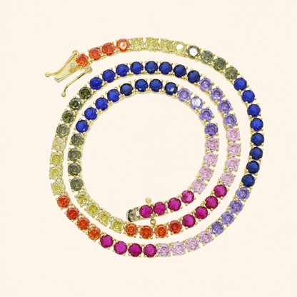 Multicolor Crystal Tennis Necklace – Gold, Silver & Rose Gold