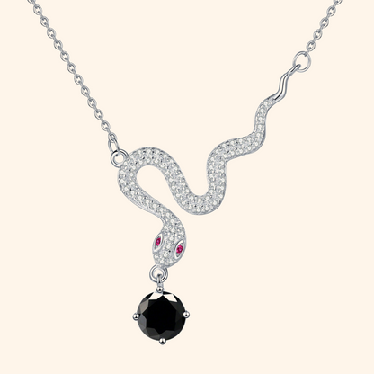 S925 Sterling Silver Plated Snake Pendant Necklace with 1ct Black Moissanite