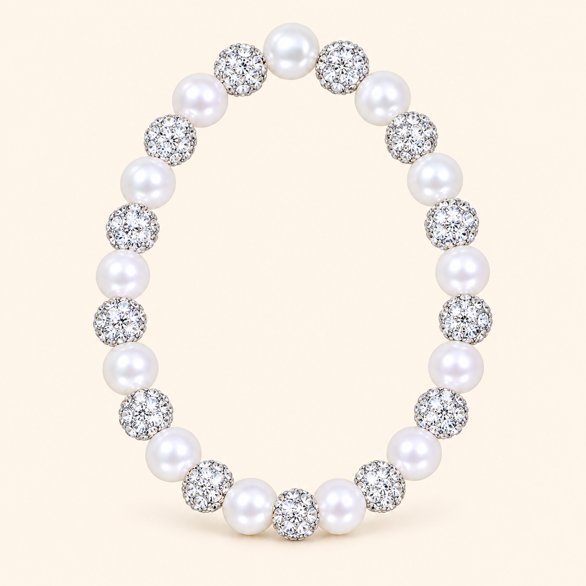 Women’s Refined Faux Pearl Stretch Bracelet with Sparkling Zircon Detail