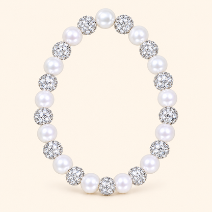 Women’s Refined Faux Pearl Stretch Bracelet with Sparkling Zircon Detail
