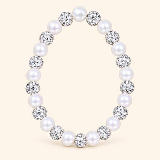 Women’s Refined Faux Pearl Stretch Bracelet with Sparkling Zircon Detail