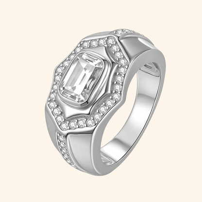 925 Sterling Silver Geometric Halo Crystal Statement Ring