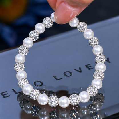 Women’s Refined Faux Pearl Stretch Bracelet with Sparkling Zircon Detail