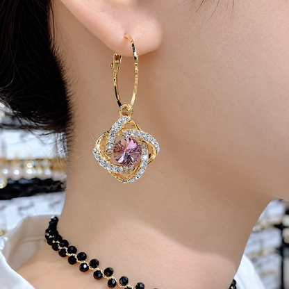 Vintage-Inspired Purple Crystal Drop Earrings with Zircon Swirls & 925 Silver Posts  Produc