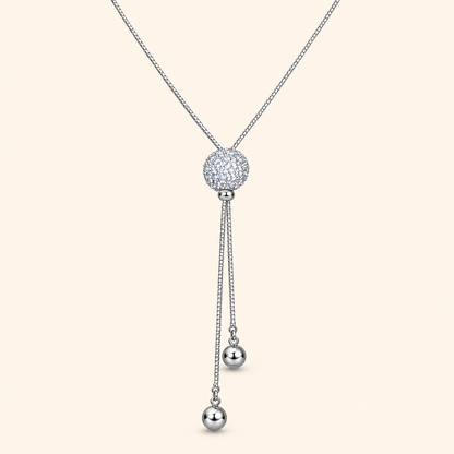 Women’s Gold or Silver Tone Elegant Box Chain Long Necklace with Ball Pendant and Tassel Detail