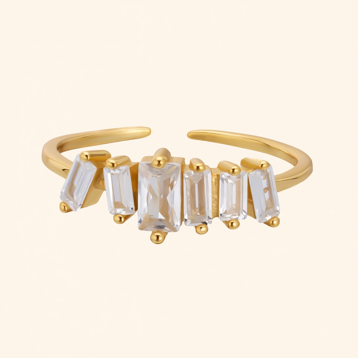 925 Sterling Silver Baguette Crystal Adjustable Open Ring