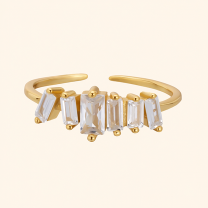 925 Sterling Silver Baguette Crystal Adjustable Open Ring
