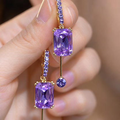 Women’s Elegant Geometric Crystal Drop Earrings with Rectangular Stones and Delicate Dangle Detail