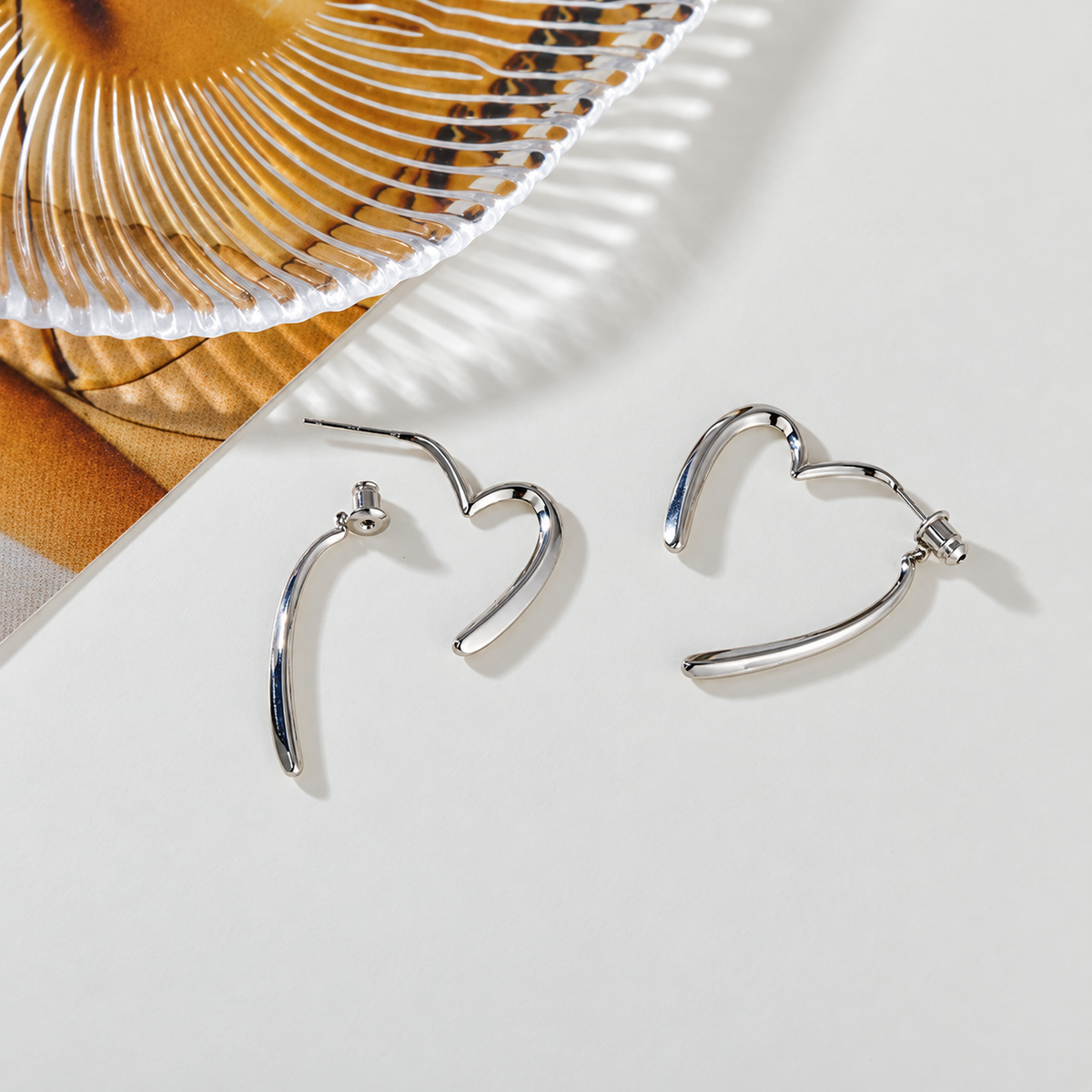 Women’s Gold-Tone Modern Open Heart Earrings with Front-and-Back Crossover Design