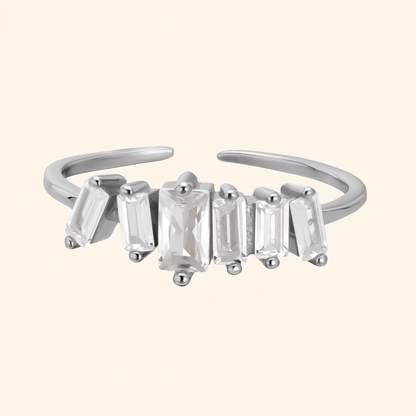 925 Sterling Silver Baguette Crystal Adjustable Open Ring