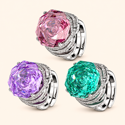 Women’s Paraiba Elegant Gold-Plated Adjustable Ring with Rose-Cut Simulated Gemstone