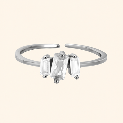925 Sterling Silver Baguette Crystal Adjustable Open Ring