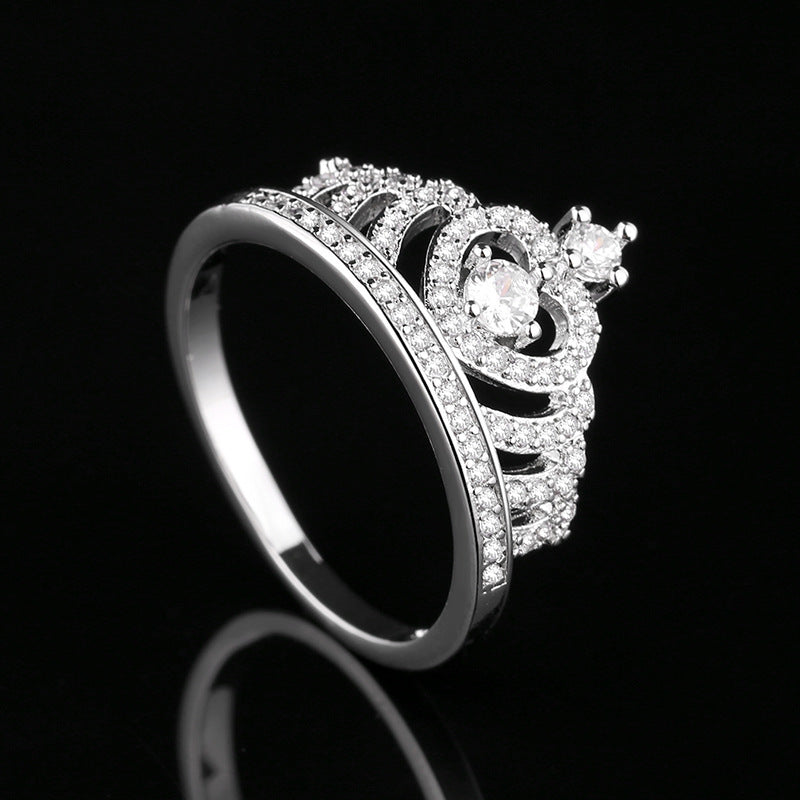 Women’s Elegant Crown Ring with Sparkling Cubic Zirconia and Heart Detail
