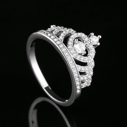 Women’s Elegant Crown Ring with Sparkling Cubic Zirconia and Heart Detail