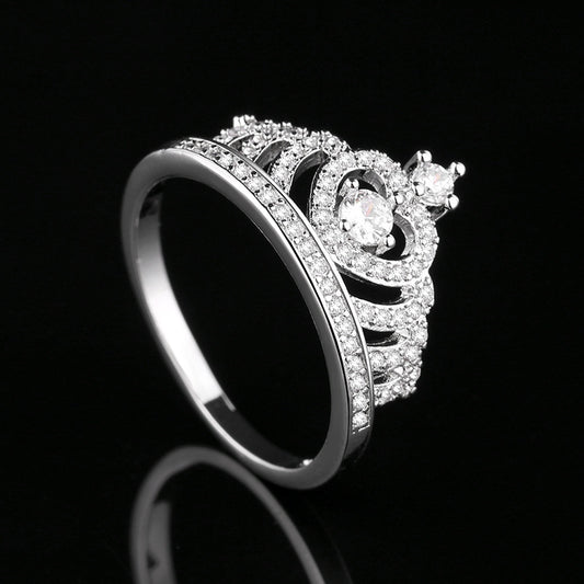 Women’s Elegant Crown Ring with Sparkling Cubic Zirconia and Heart Detail
