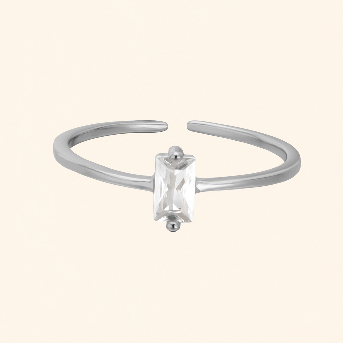 925 Sterling Silver Baguette Crystal Adjustable Open Ring