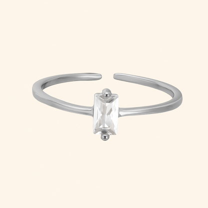 925 Sterling Silver Baguette Crystal Adjustable Open Ring