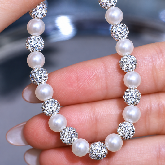 Women’s Refined Faux Pearl Stretch Bracelet with Sparkling Zircon Detail