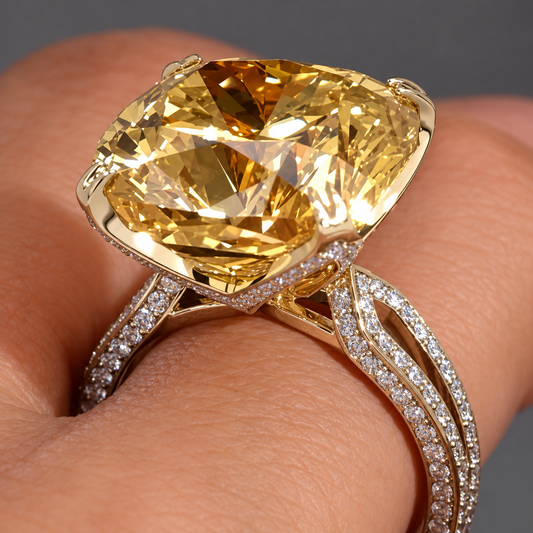 Women’s Elegant S925 Sterling Silver Ring with Yellow Zircon Detail