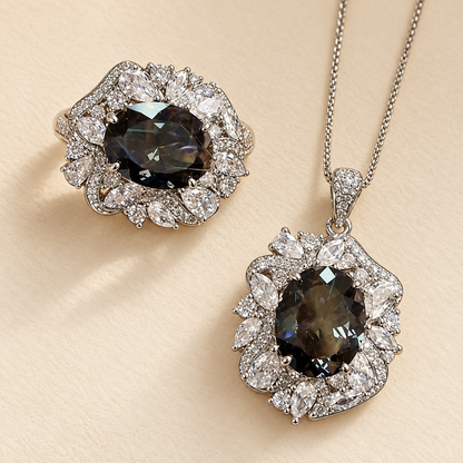 Women’s Vintage Copper Necklace and Ring Set with Bird’s Nest-Cut Zircon Detail