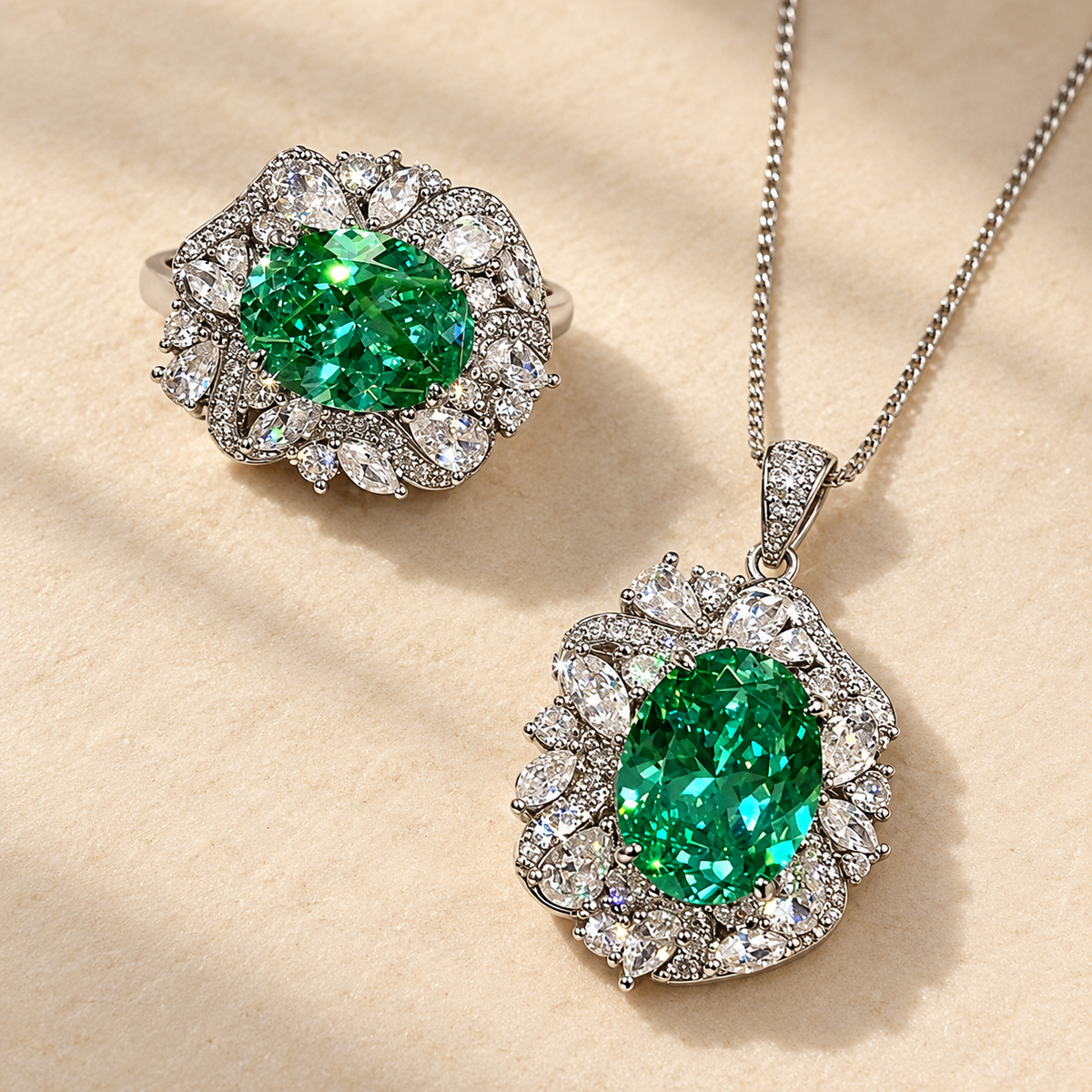 Women’s Vintage Copper Necklace and Ring Set with Bird’s Nest-Cut Zircon Detail