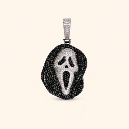 Unisex Halloween Ghost Mask Pendant Necklace with Black and Clear Cubic Zirconia