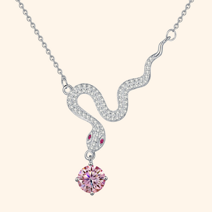 S925 Sterling Silver Plated Snake Pendant Necklace with 1ct Black Moissanite