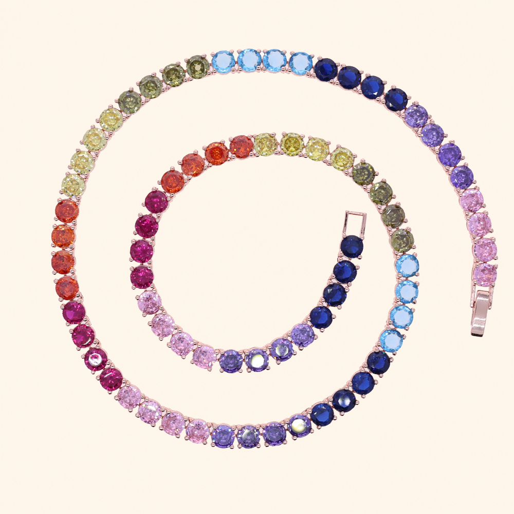 Multicolor Crystal Tennis Necklace – Gold, Silver & Rose Gold