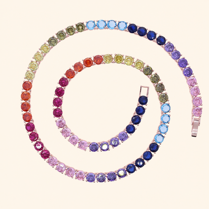 Multicolor Crystal Tennis Necklace – Gold, Silver & Rose Gold